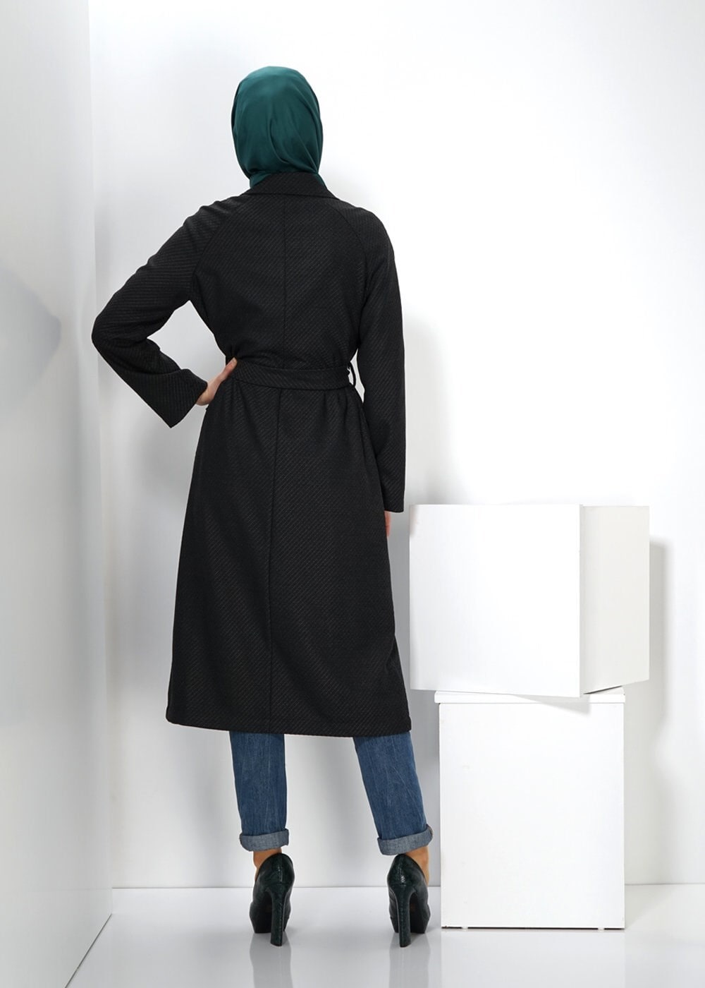 Tesettür giyim GRİ 1414 TRENÇKOT