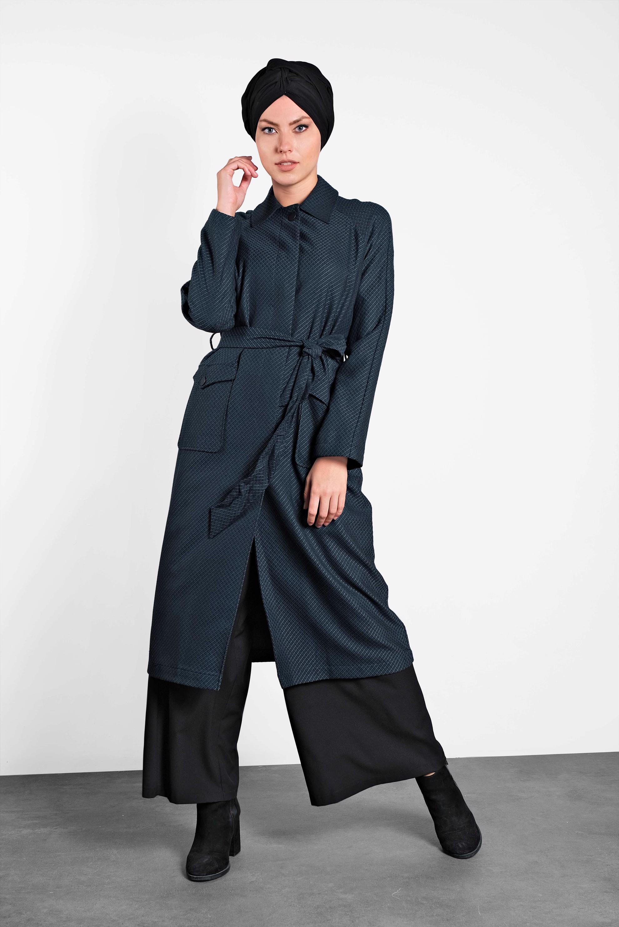 Tesettür giyim LACİVERT 1414 TRENÇKOT