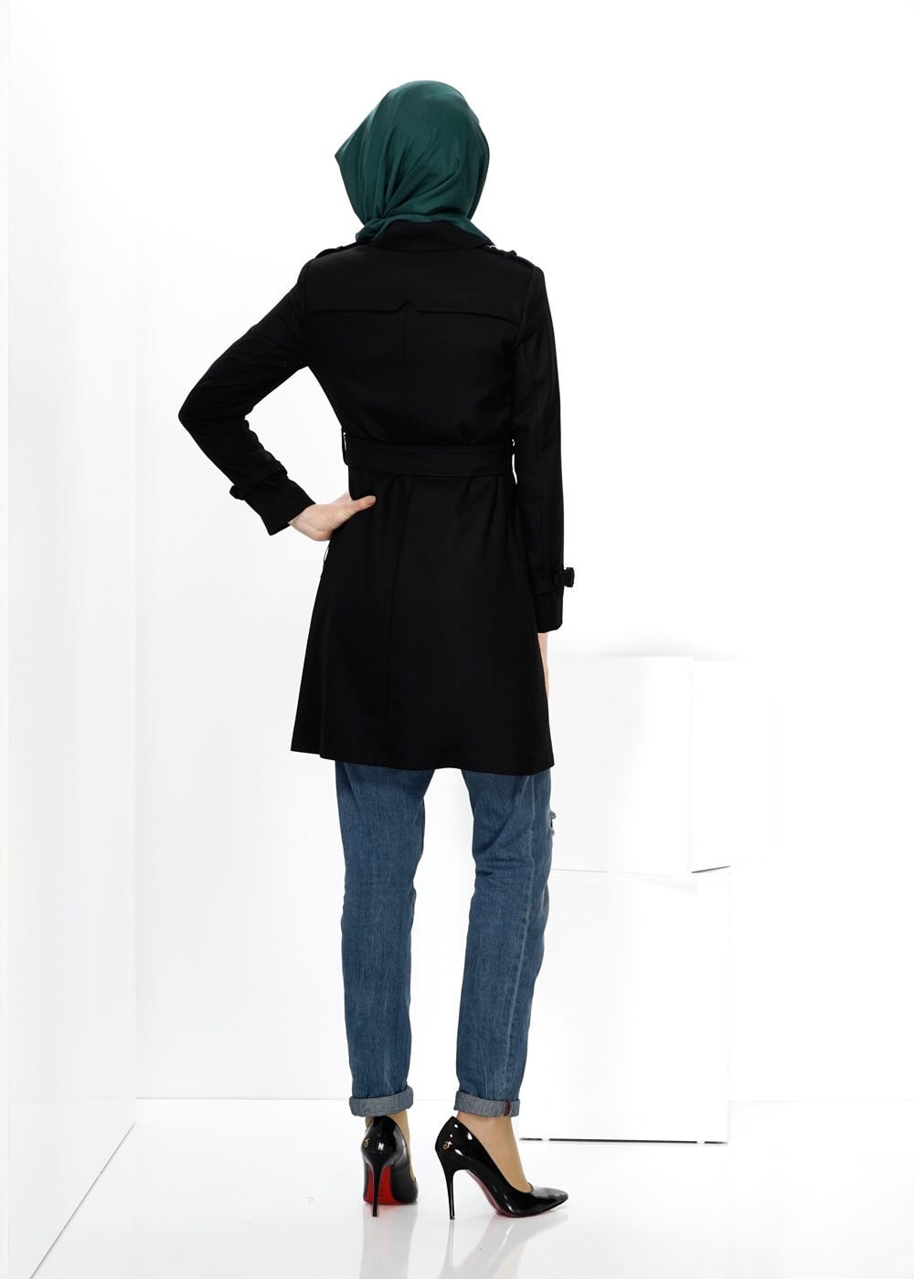 Tesettür giyim SİYAH 1416 TRENÇKOT