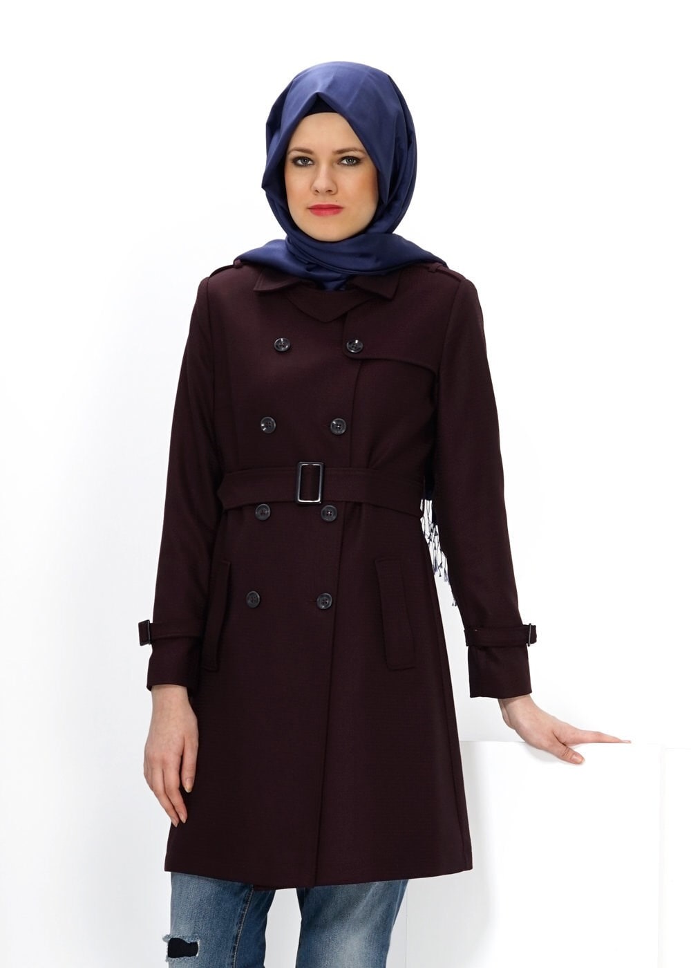 Tesettür giyim BORDO 1416 TRENÇKOT