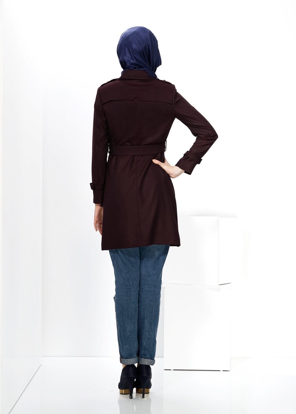 Tesettür giyim BORDO 1416 TRENÇKOT