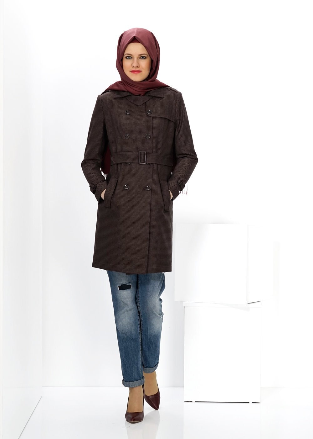 Tesettür giyim VİZON 1416 TRENÇKOT