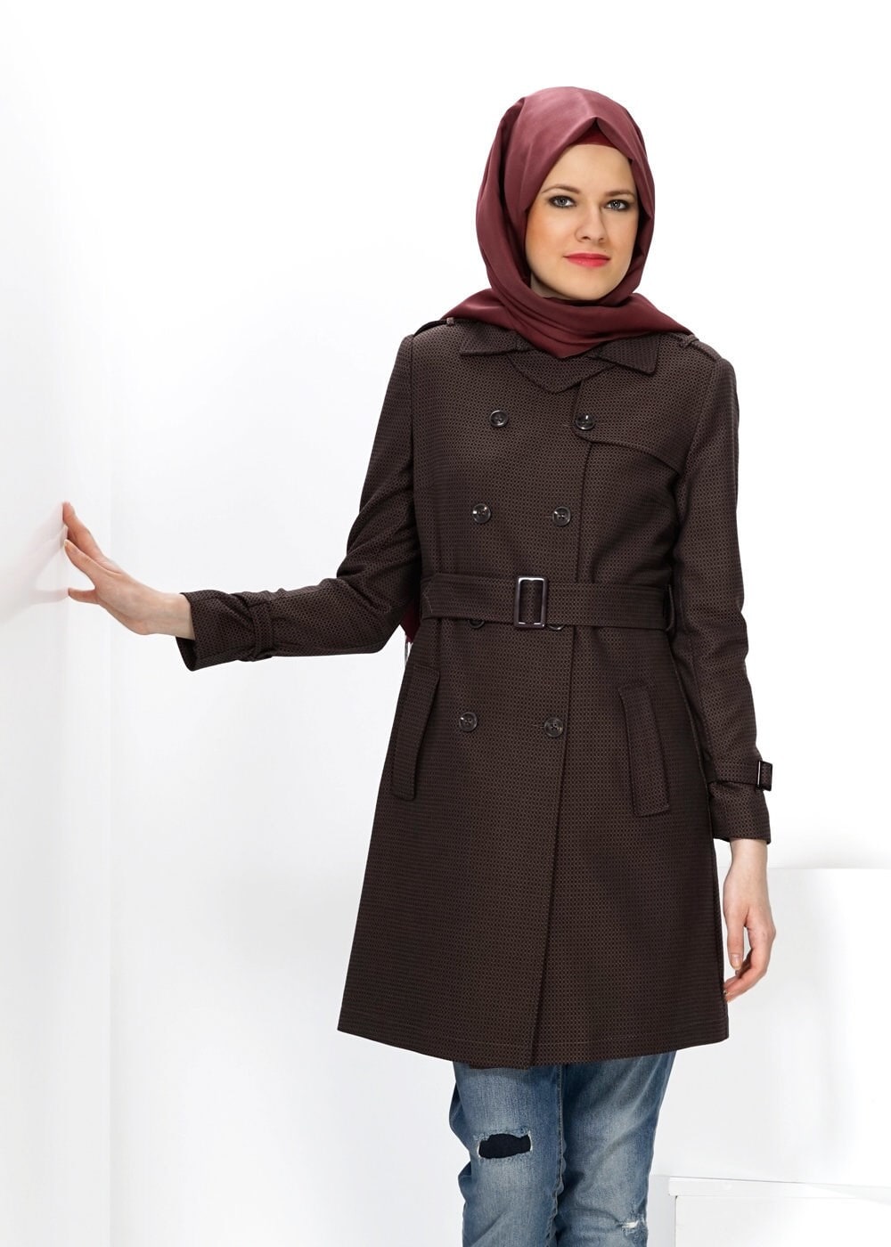 Tesettür giyim VİZON 1416 TRENÇKOT