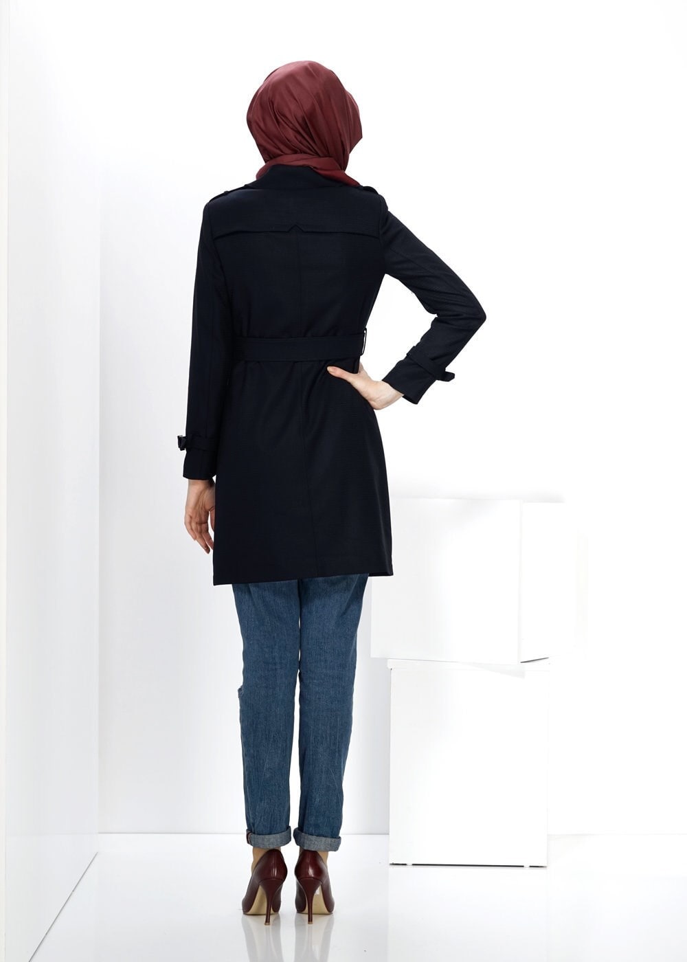 Tesettür giyim LACİVERT 1416 TRENÇKOT