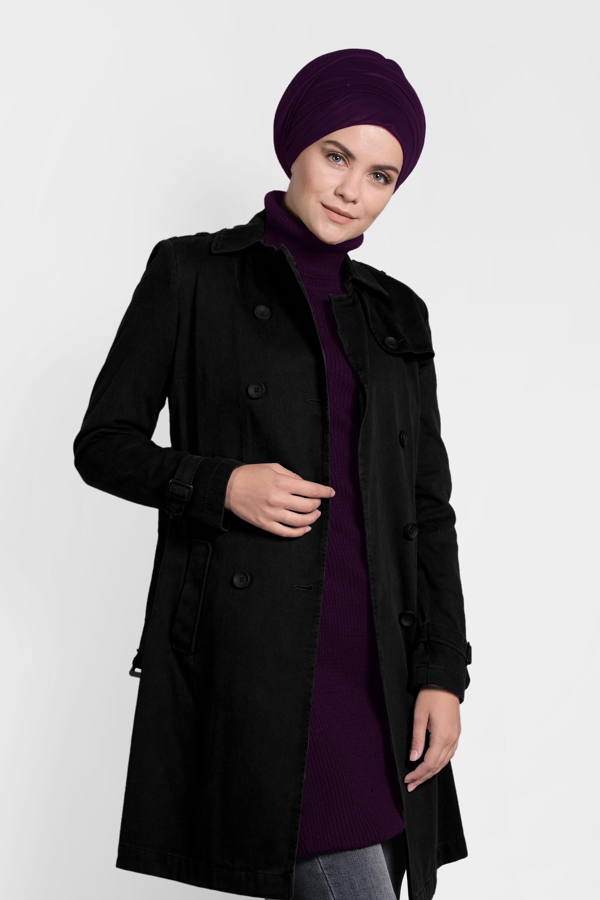 Tesettür giyim SİYAH PAMUKLU KRUVAZE TRENÇKOT 1427