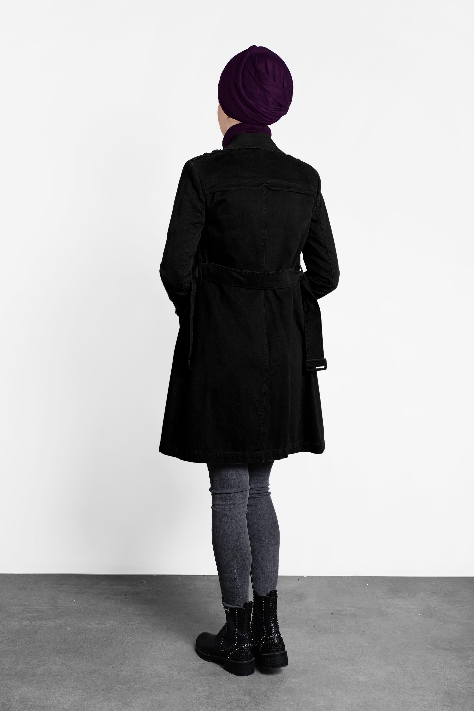 Tesettür giyim SİYAH PAMUKLU KRUVAZE TRENÇKOT 1427