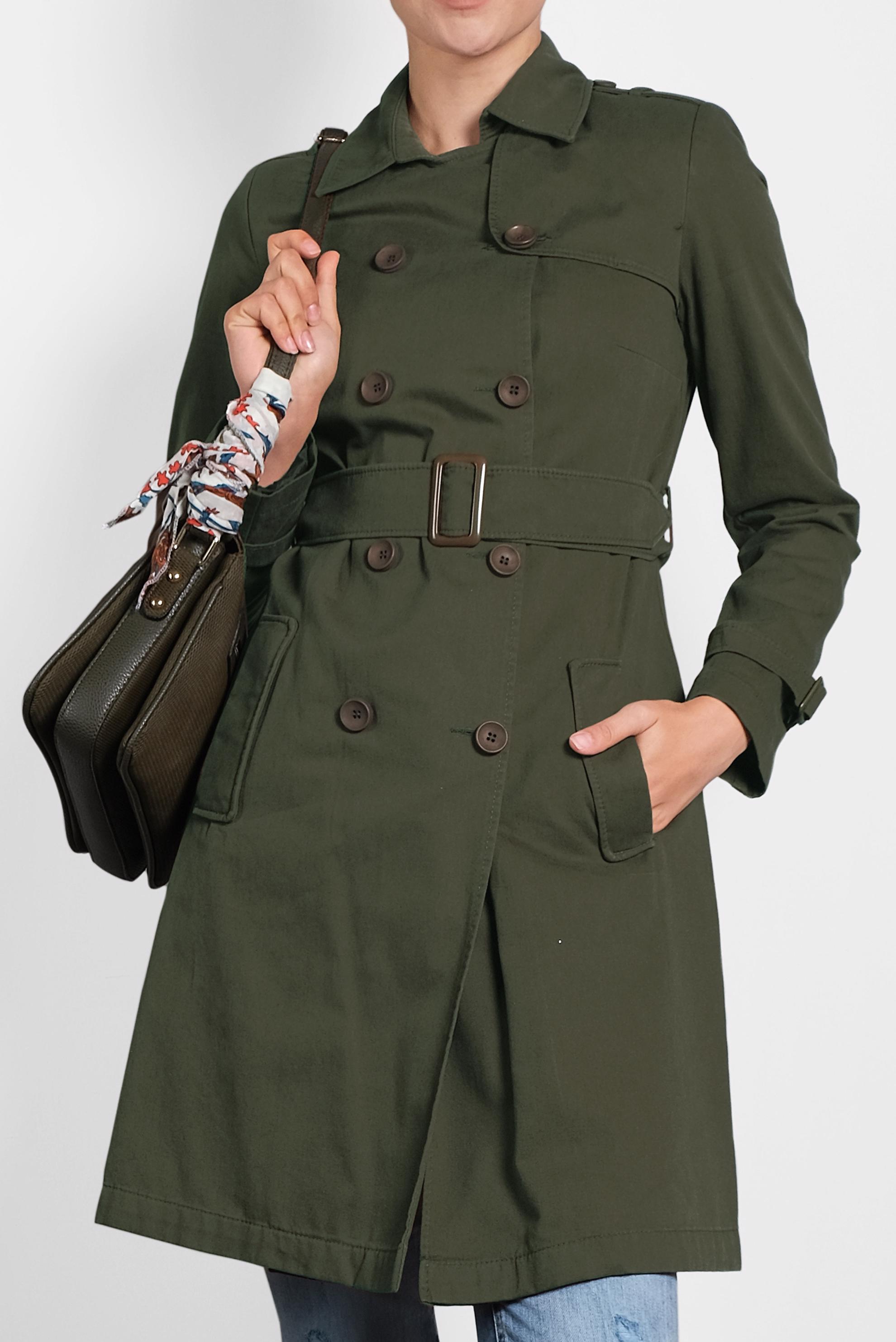 Tesettür giyim YEŞİL PAMUKLU KRUVAZE TRENÇKOT 1427