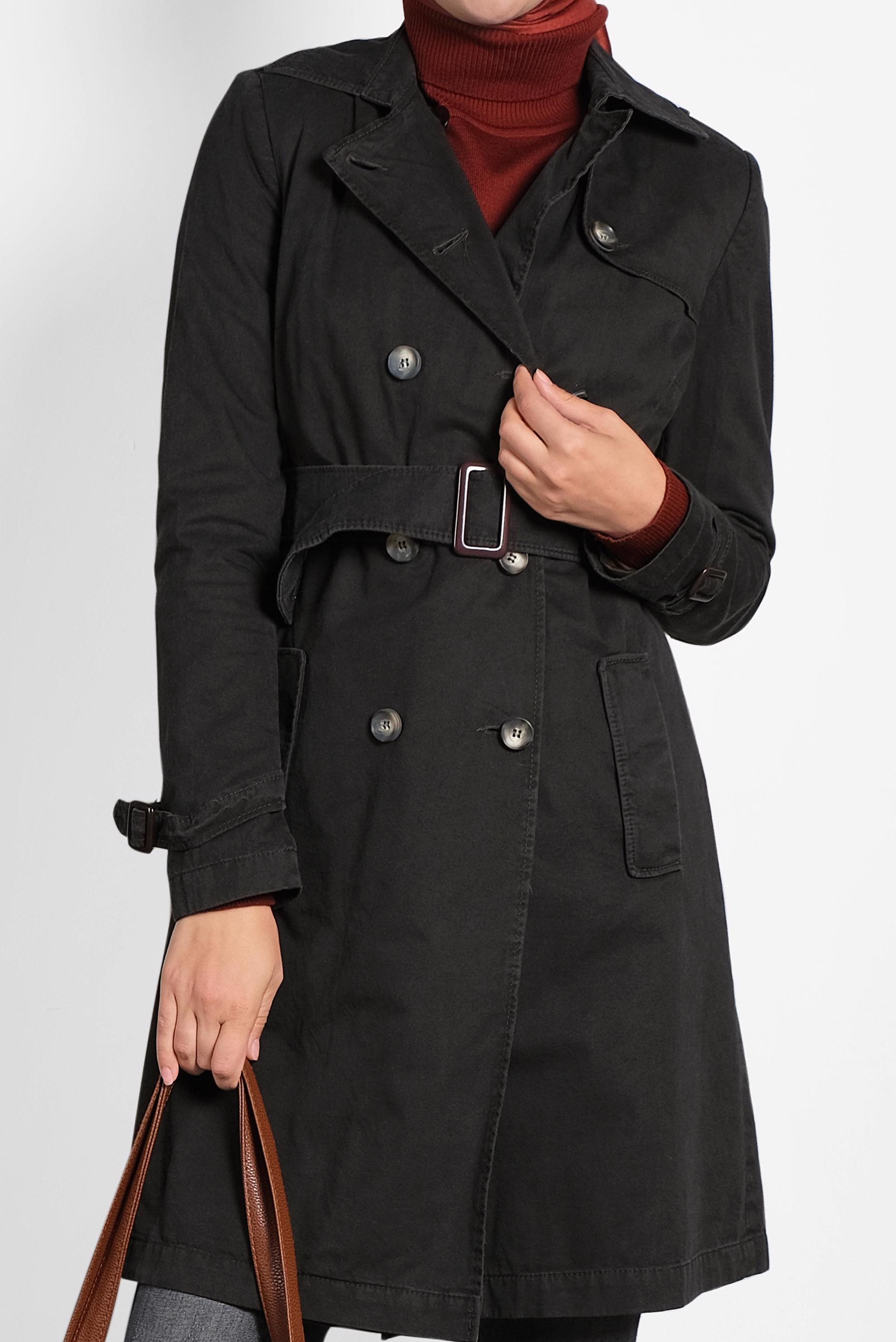 Tesettür giyim KAHVE PAMUKLU KRUVAZE TRENÇKOT 1427