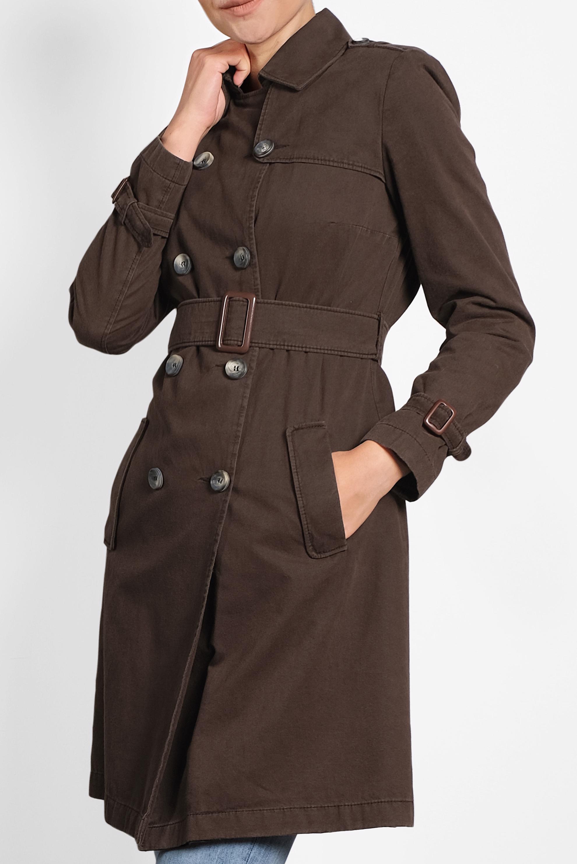 Tesettür giyim KAHVE PAMUKLU KRUVAZE TRENÇKOT 1427