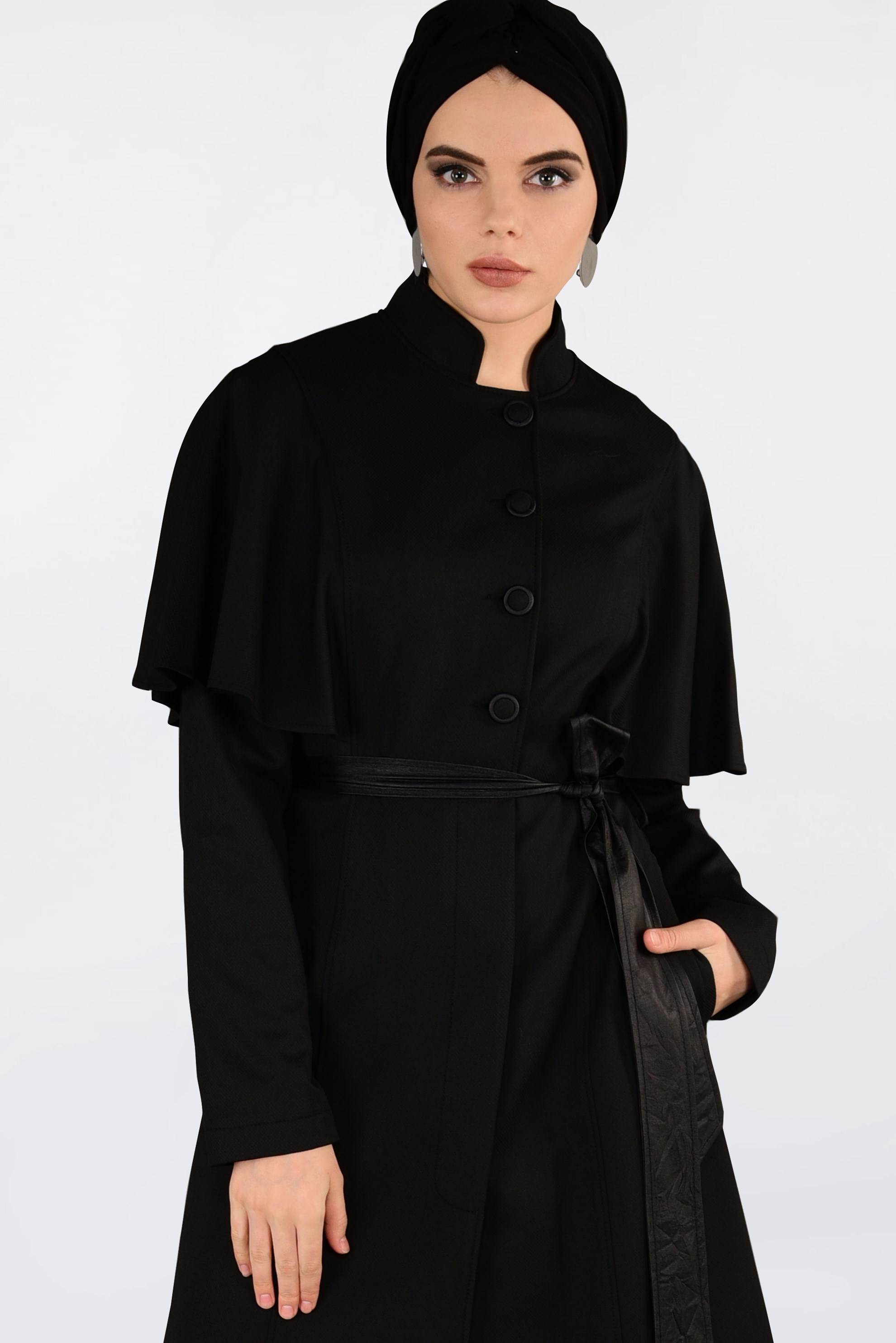 Tesettür giyim SİYAH 1380-1 TRENÇKOT