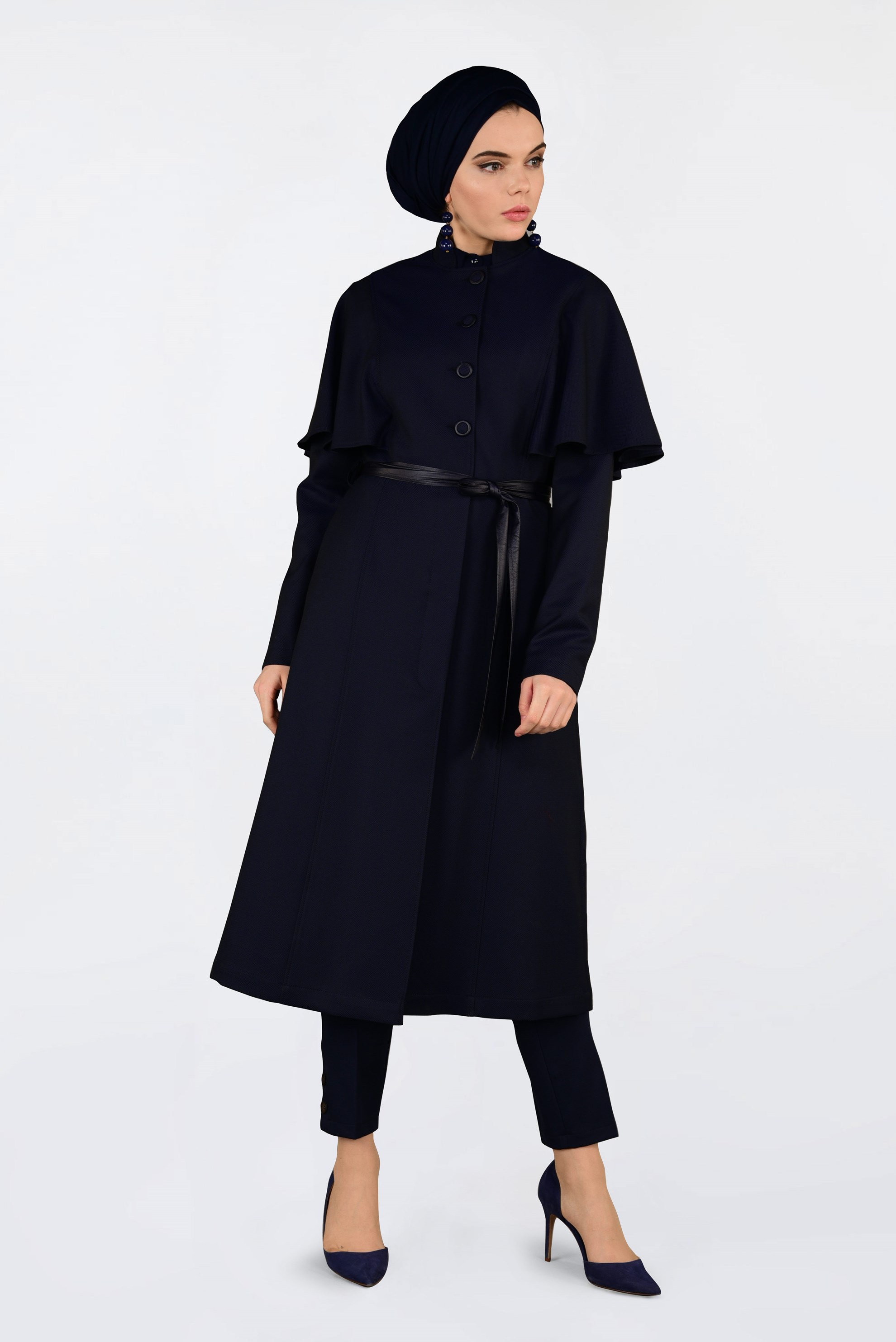Tesettür giyim LACİVERT 1380-1 TRENÇKOT
