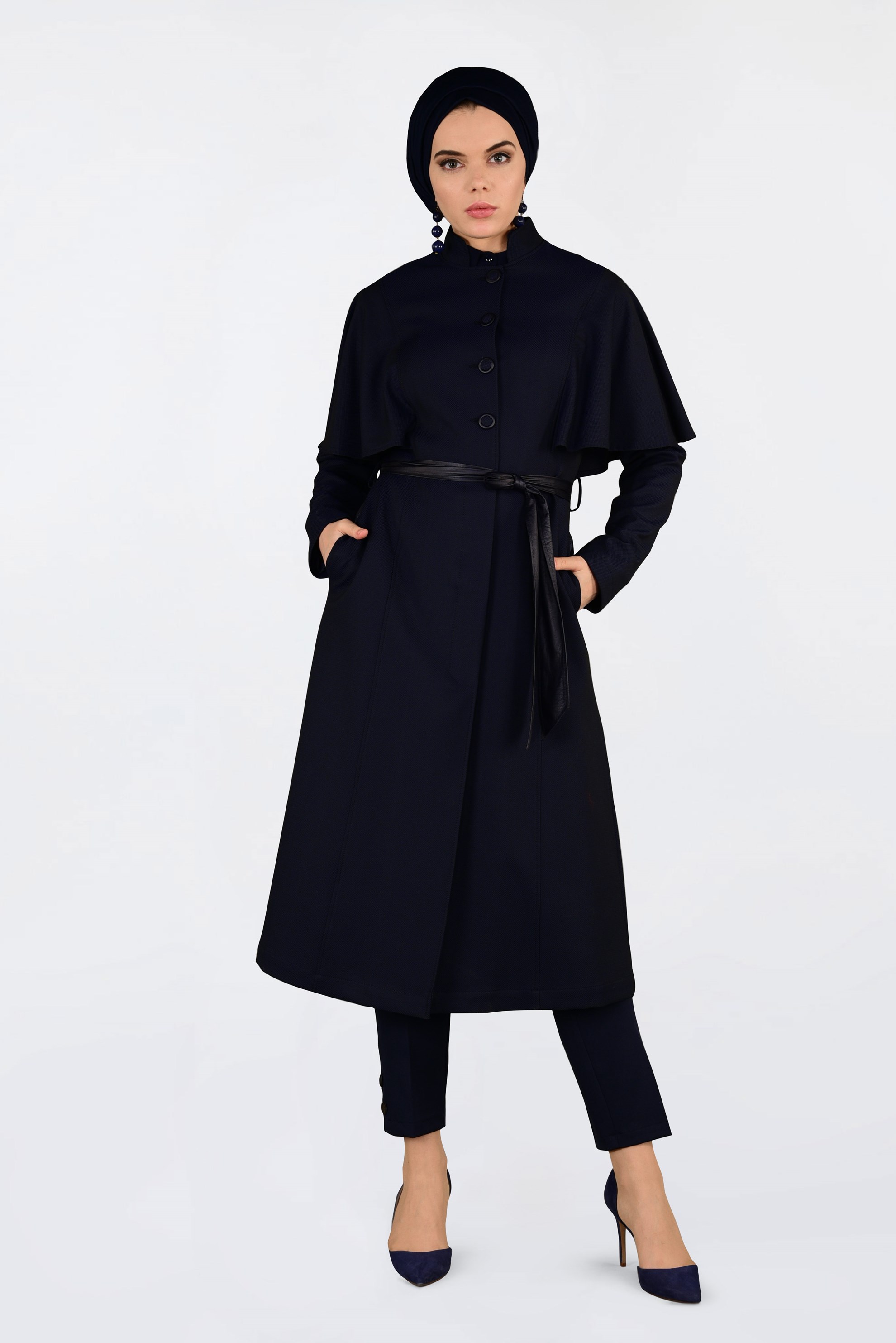 Tesettür giyim LACİVERT 1380-1 TRENÇKOT