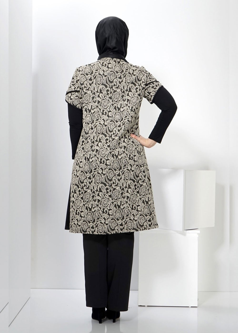 Vêtements hijab BEIGE 2433 TRİKO DES.12 YELEK 44/50