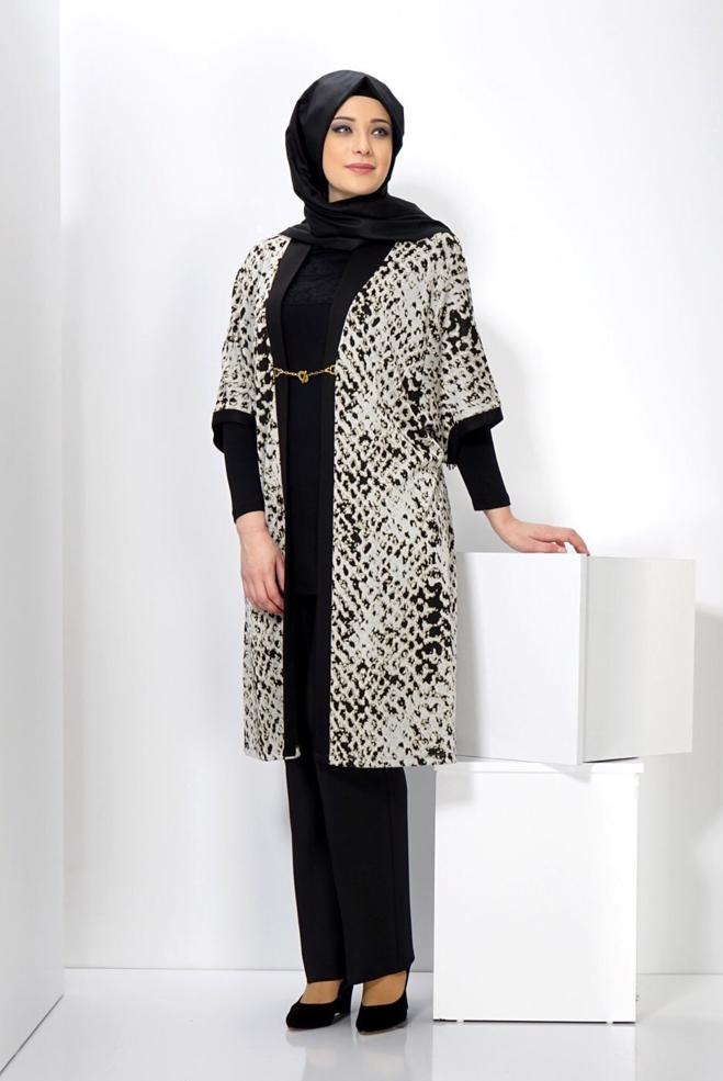 Vêtements hijab NOIR GILET EN TRICOT AGRAFE À DEVANT 2436  - ALVİNA