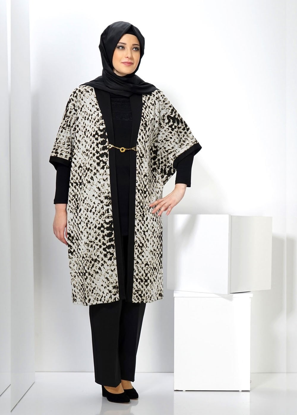 Vêtements hijab NOIR GILET EN TRICOT AGRAFE À DEVANT 2436 