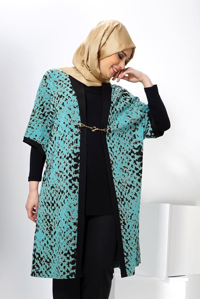 Vêtements hijab BLEU GILET EN TRICOT AGRAFE À DEVANT 2436  - ALVİNA
