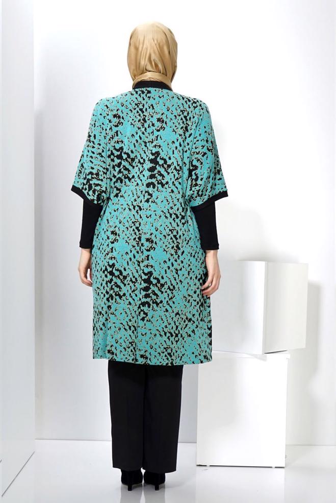 Vêtements hijab BLEU GILET EN TRICOT AGRAFE À DEVANT 2436  - ALVİNA