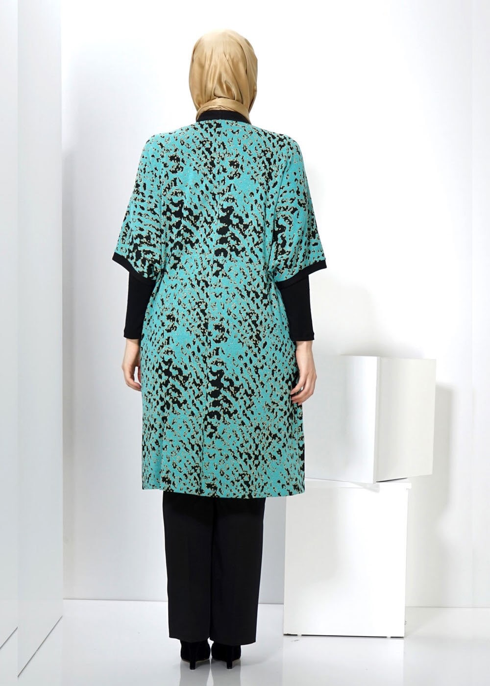 Vêtements hijab BLEU GILET EN TRICOT AGRAFE À DEVANT 2436 