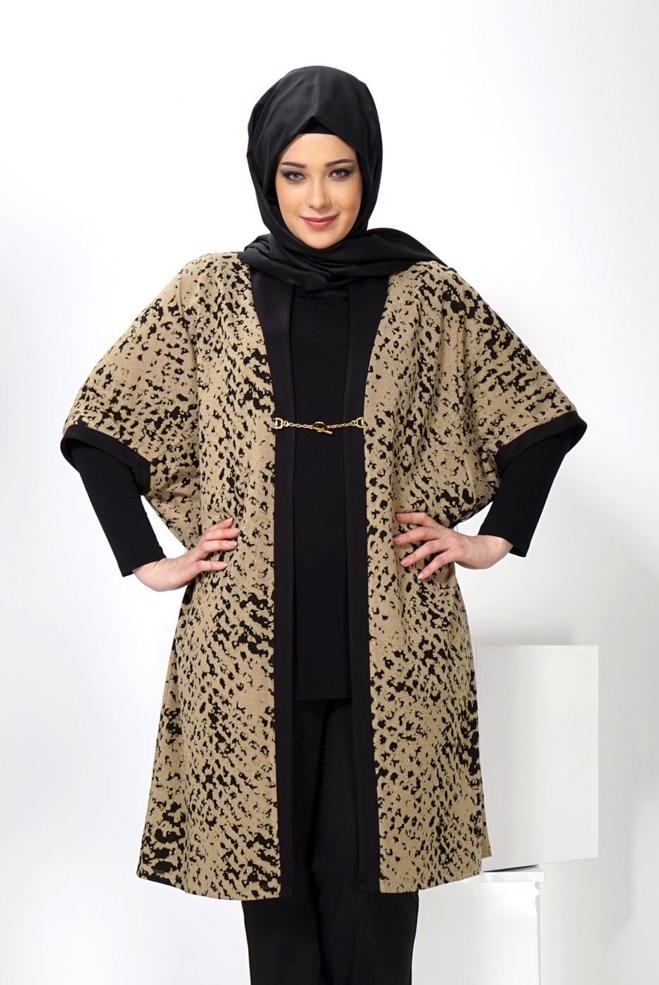 Vêtements hijab BRUN GILET EN TRICOT AGRAFE À DEVANT 2436  - ALVİNA