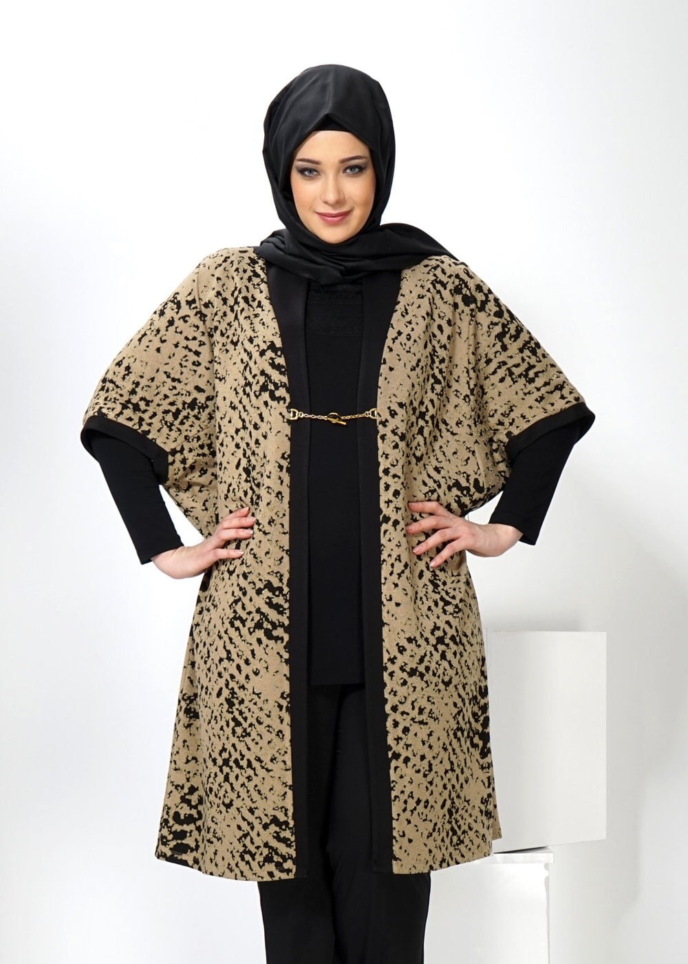 Vêtements hijab BRUN GILET EN TRICOT AGRAFE À DEVANT 2436 