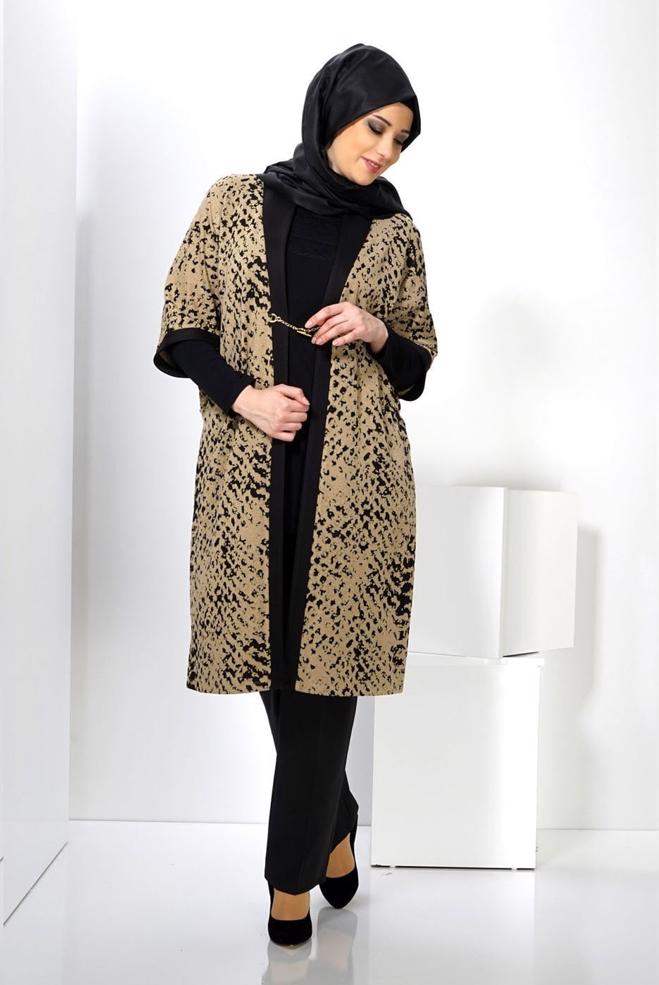 Vêtements hijab BRUN GILET EN TRICOT AGRAFE À DEVANT 2436  - ALVİNA