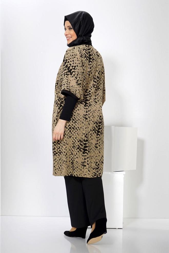 Vêtements hijab BRUN GILET EN TRICOT AGRAFE À DEVANT 2436  - ALVİNA