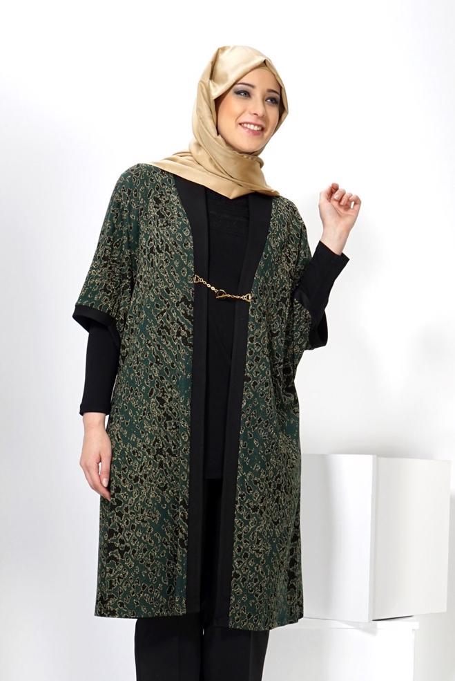 Vêtements hijab VERT GILET EN TRICOT AGRAFE À DEVANT 2436  - ALVİNA