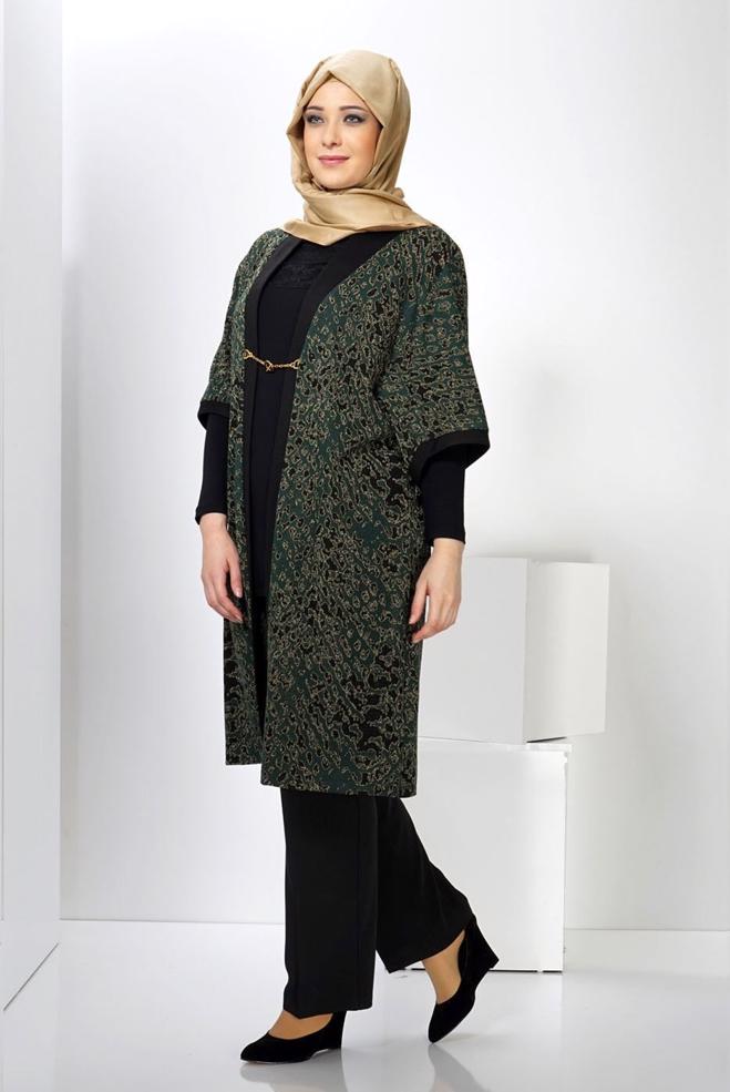 Vêtements hijab VERT GILET EN TRICOT AGRAFE À DEVANT 2436  - ALVİNA