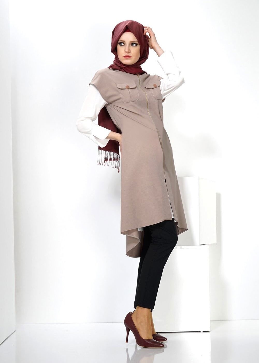 Tesettür giyim VİZON 4489 YELEK