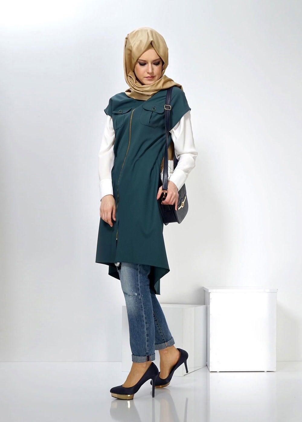 Tesettür giyim YEŞİL 4489 YELEK