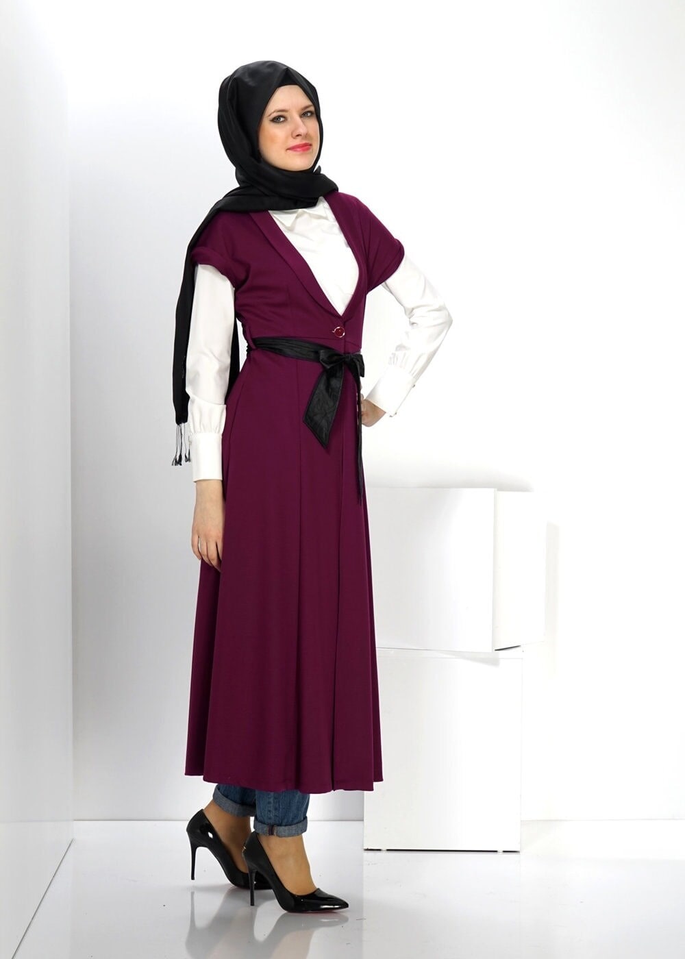 Tesettür giyim BORDO 4513 YELEK