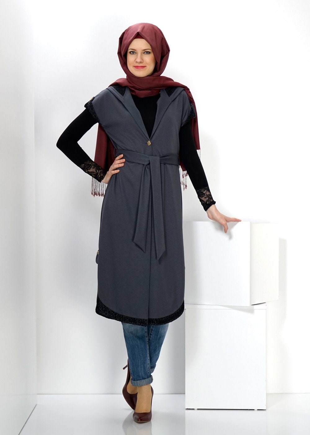 Tesettür giyim GRİ 4514 YELEK