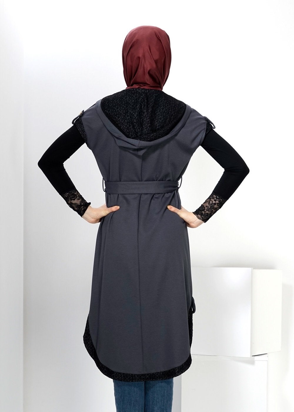 Tesettür giyim GRİ 4514 YELEK