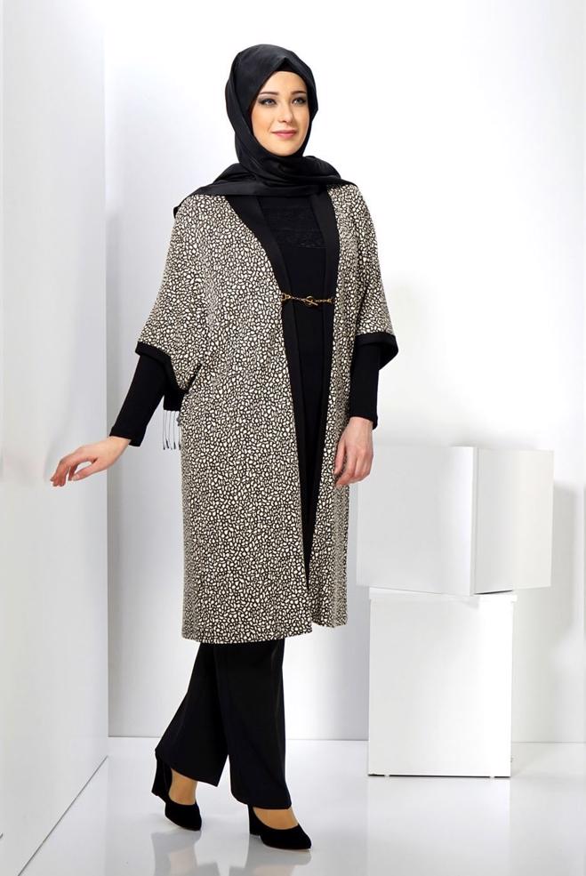 Vêtements hijab NOIR GILET EN BRILLANTE 2436-1  - ALVİNA