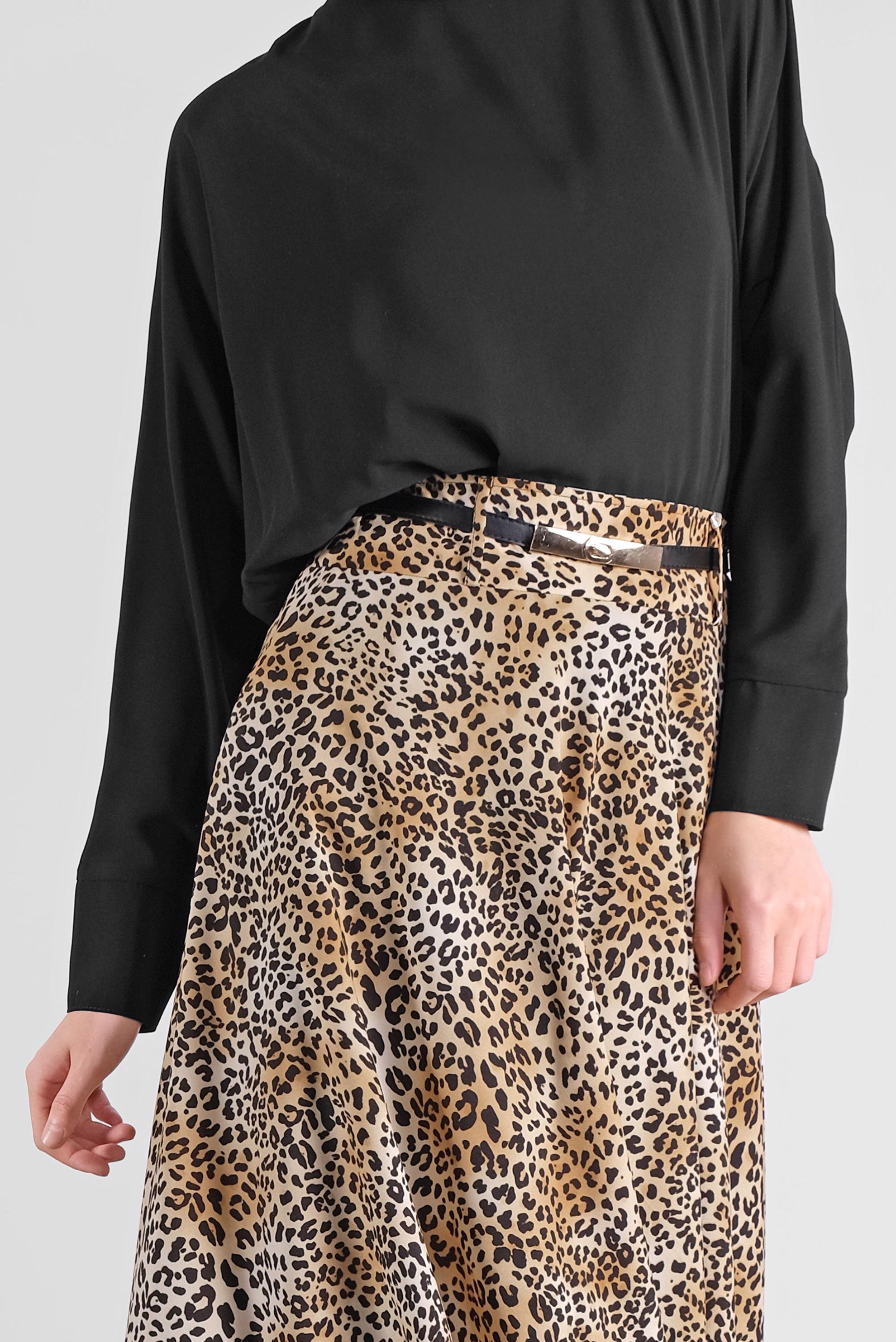 Tesettür giyim SİYAH LEOPAR DESENLİ İKİLİ ETEKLİ TAKIM 41289 