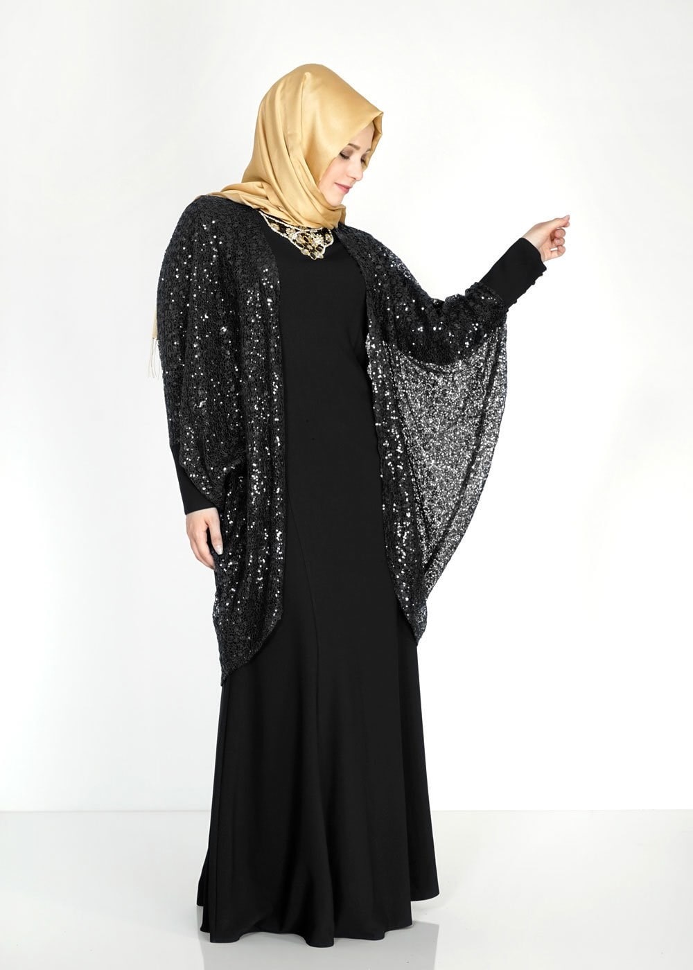 Tesettür giyim SİYAH 5006 Camila 2li Tesettür Abiye