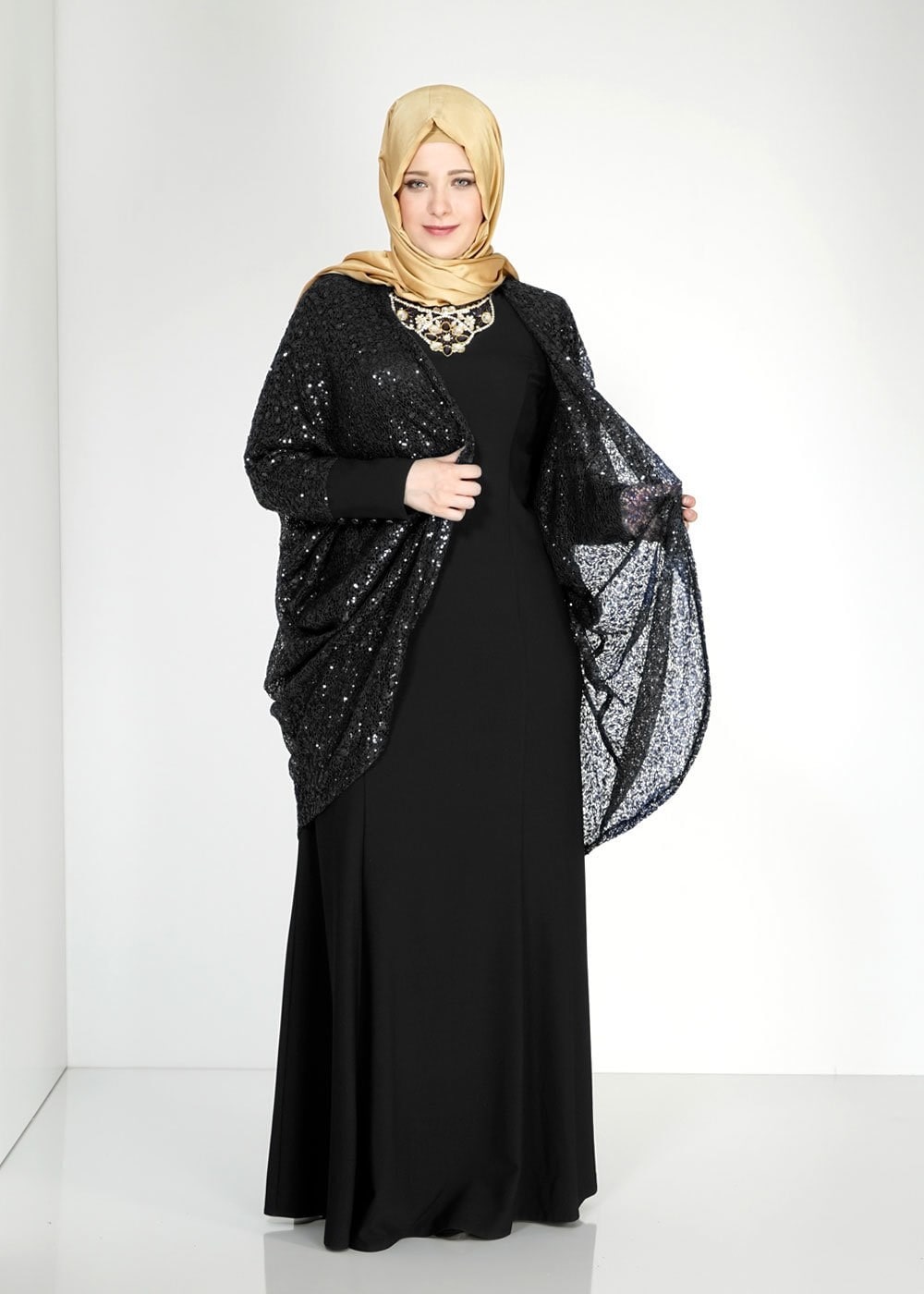 Tesettür giyim SİYAH 5006 Camila 2li Tesettür Abiye