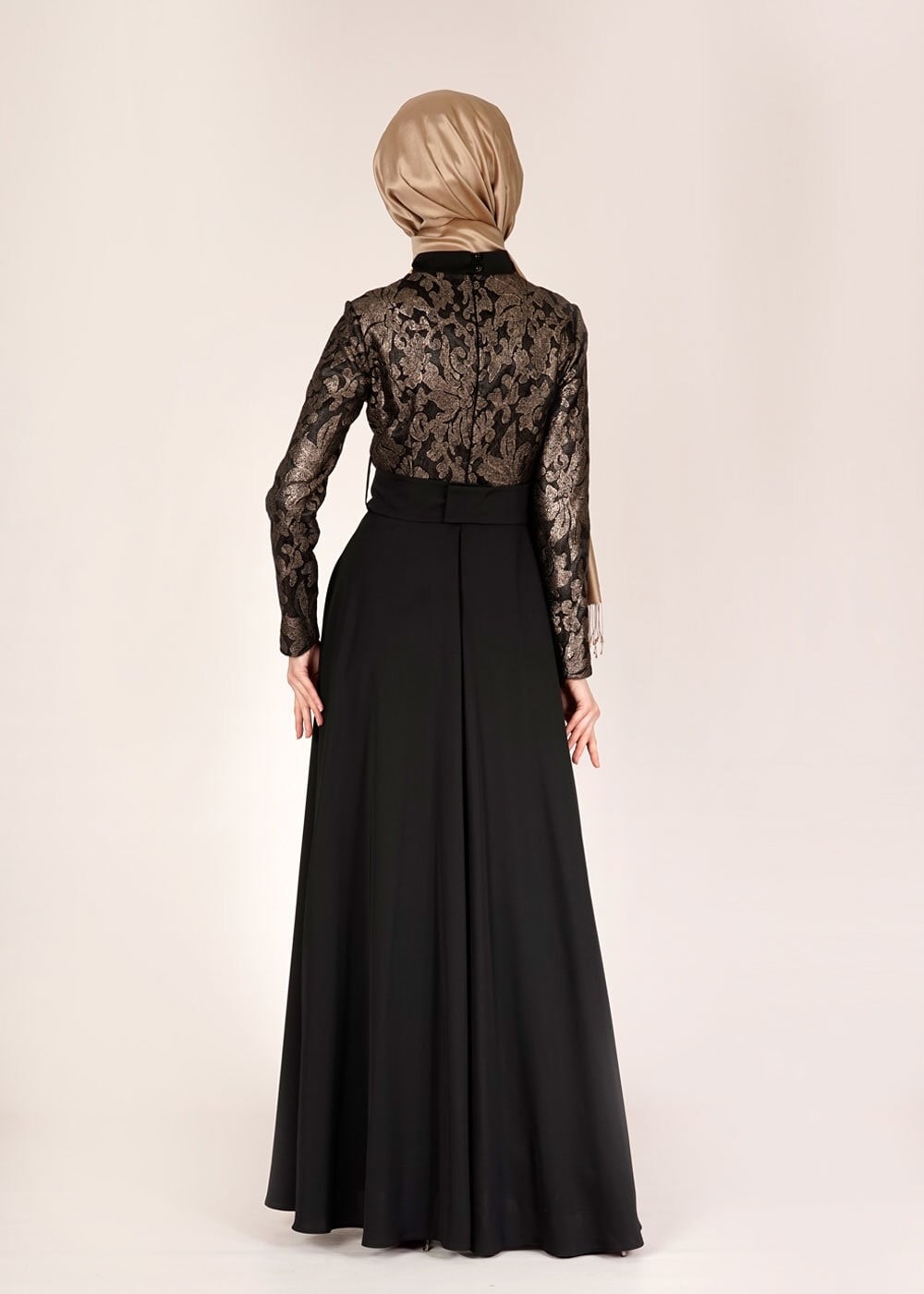 Tesettür giyim SİYAH TAŞ DETAYLI ABİYE ELBİSE 5009