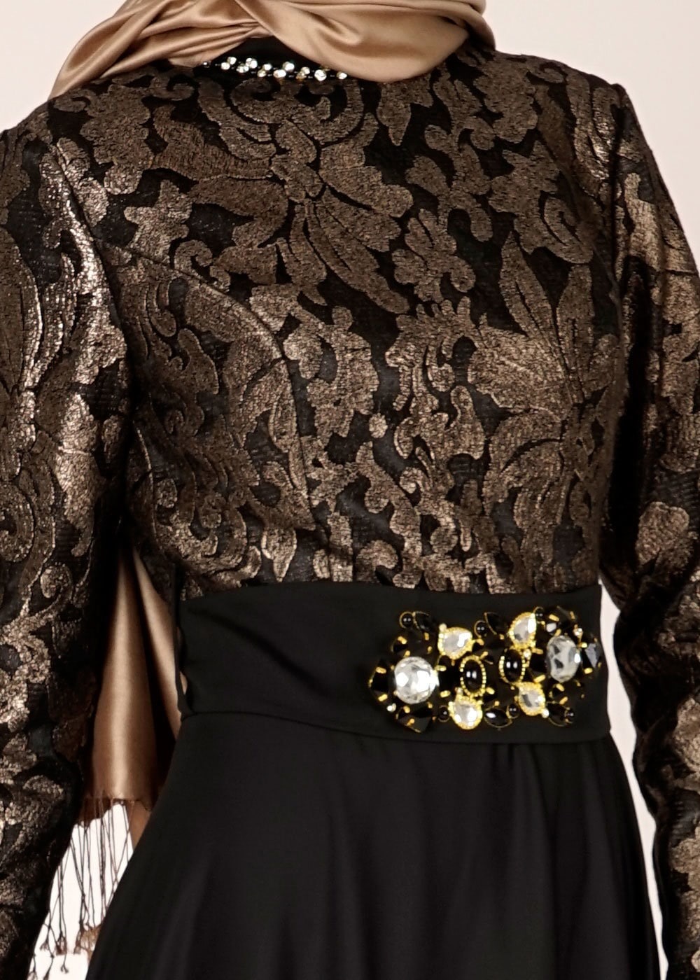 Tesettür giyim SİYAH TAŞ DETAYLI ABİYE ELBİSE 5009