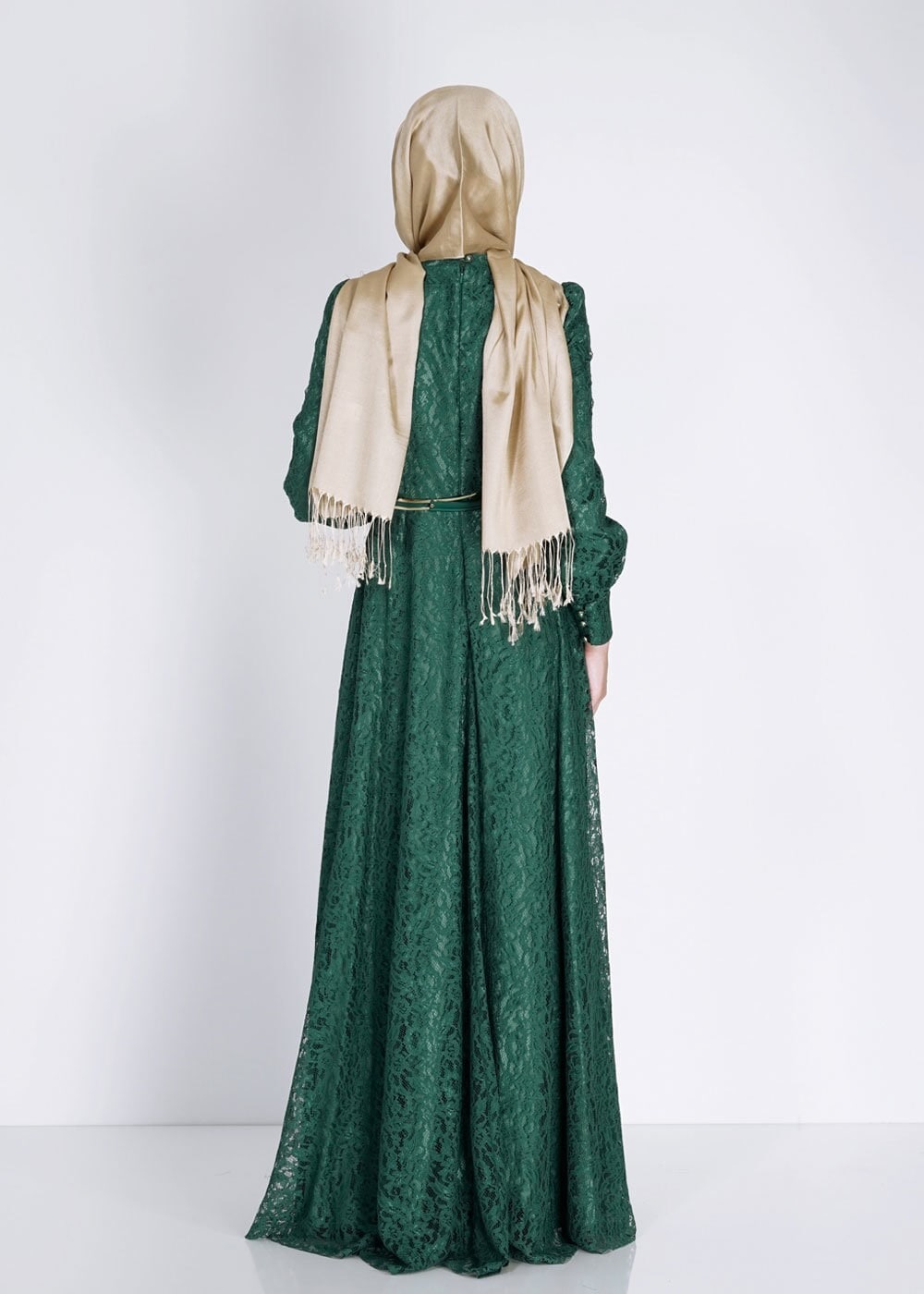 Tesettür giyim YEŞİL 5010 Anastasia Dantel Tesettür Abiye