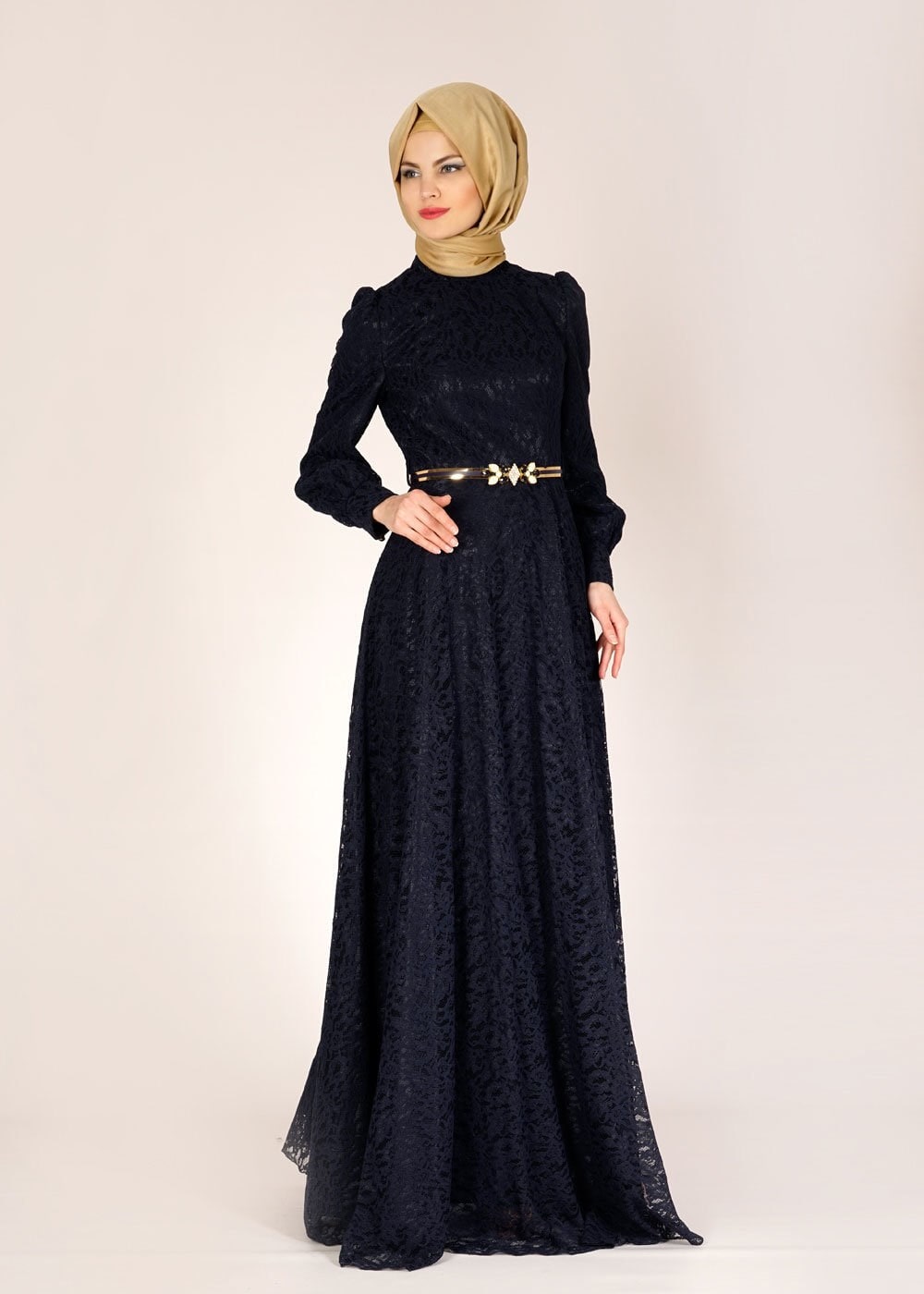 Tesettür giyim LACİVERT 5010 Anastasia Dantel Tesettür Abiye