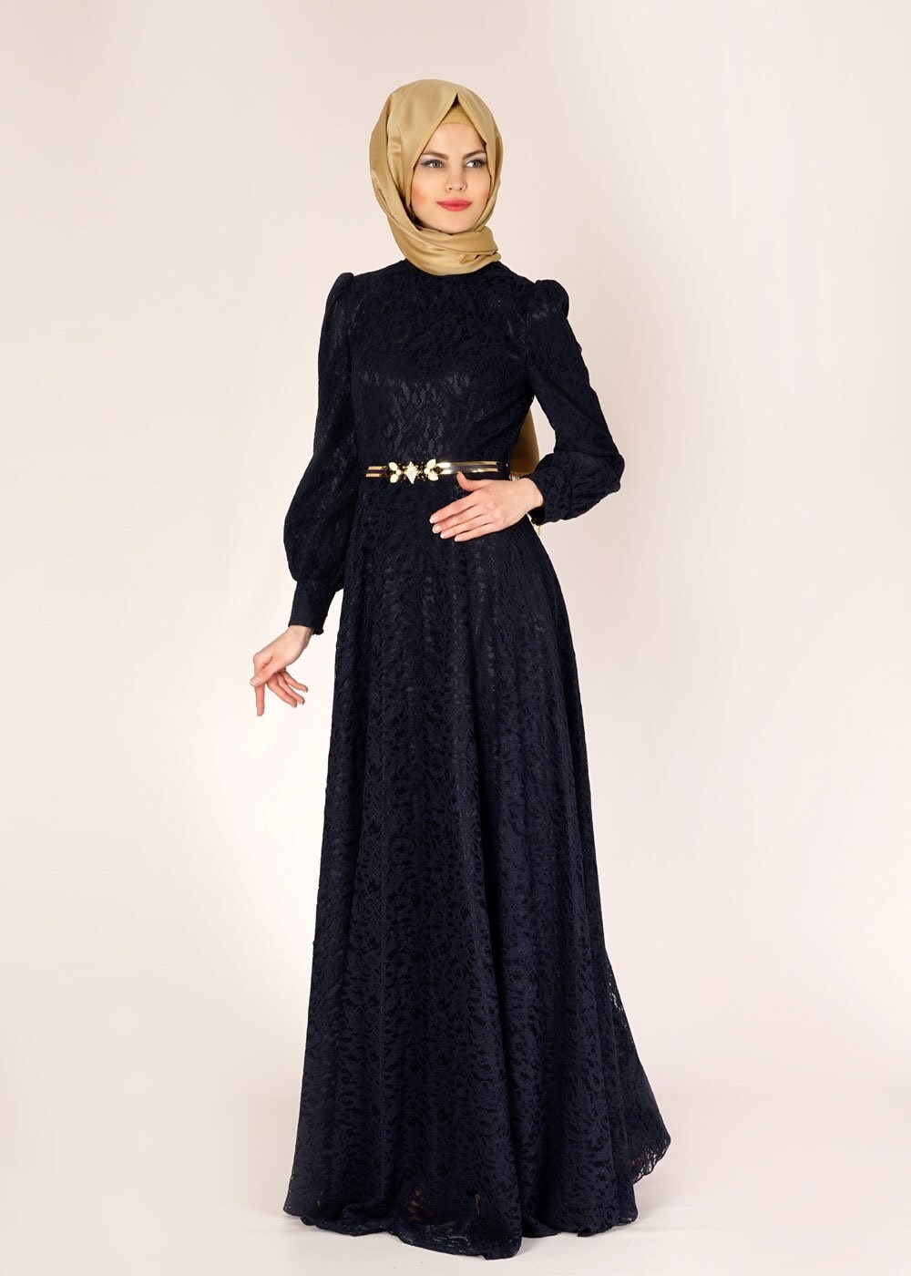 Tesettür giyim LACİVERT 5010 Anastasia Dantel Tesettür Abiye