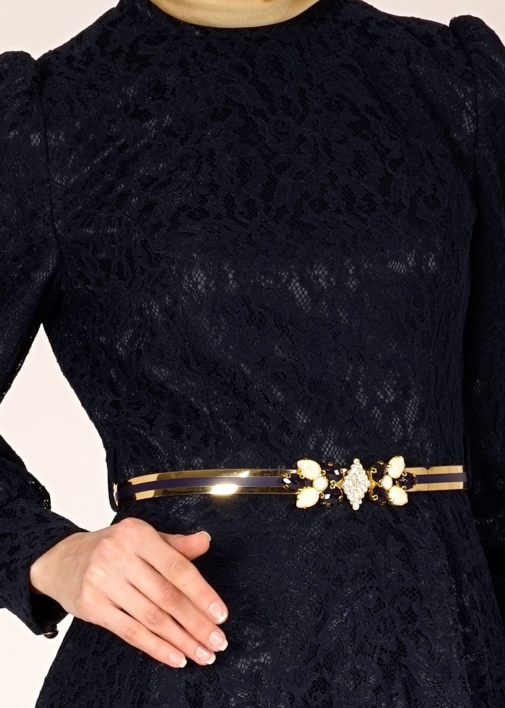 Tesettür giyim LACİVERT 5010 Anastasia Dantel Tesettür Abiye