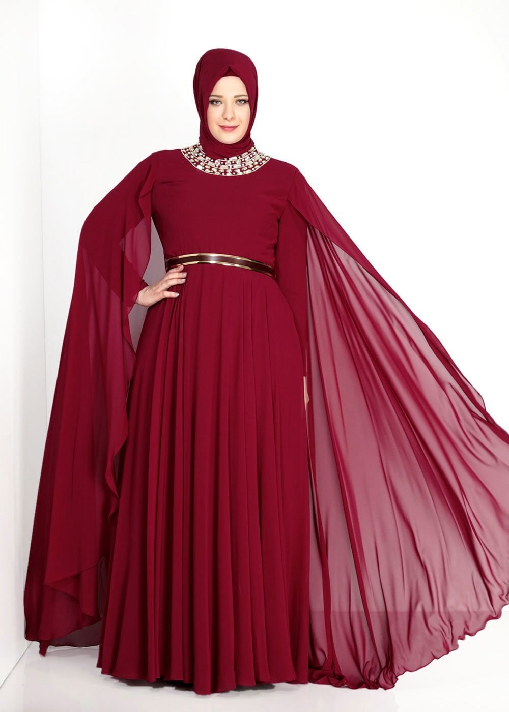 Tesettür giyim BORDO 5013 New Multi Şifon Tesettür Abiye