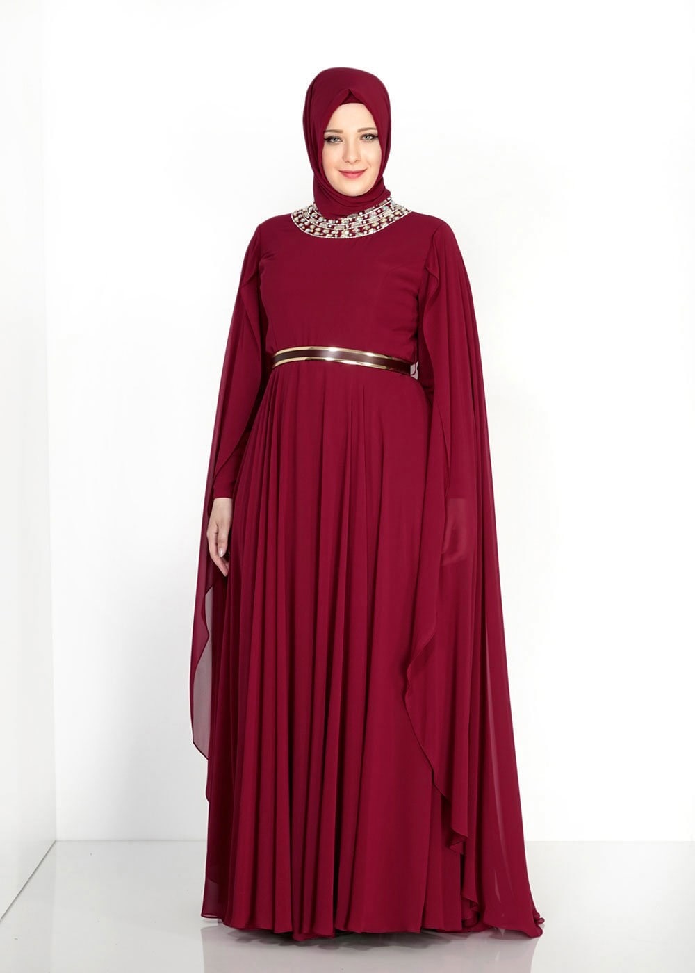 Tesettür giyim BORDO 5013 New Multi Şifon Tesettür Abiye