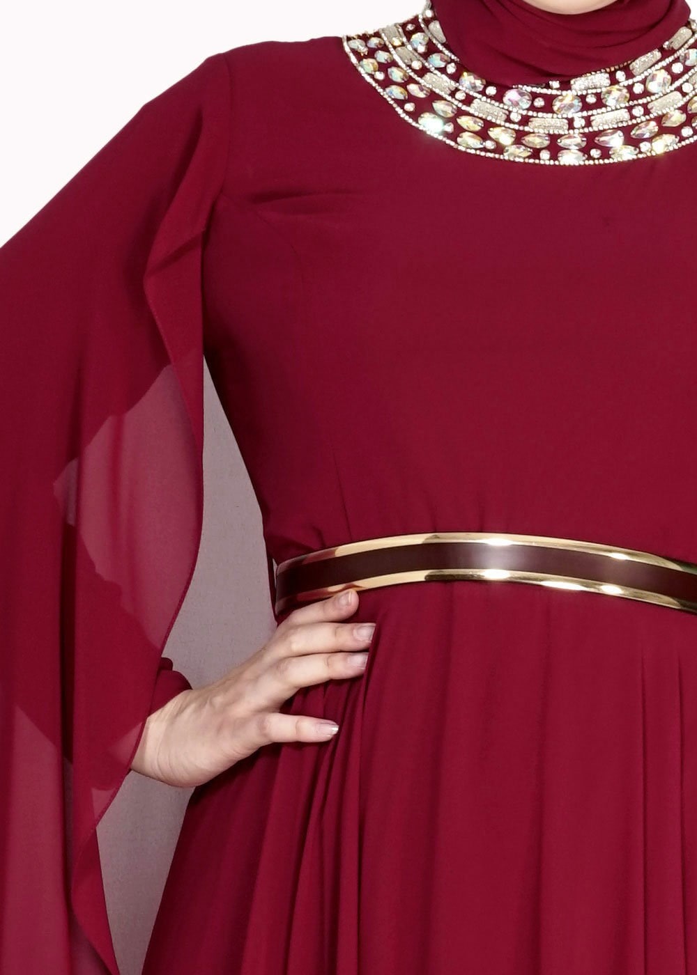 Tesettür giyim BORDO 5013 New Multi Şifon Tesettür Abiye