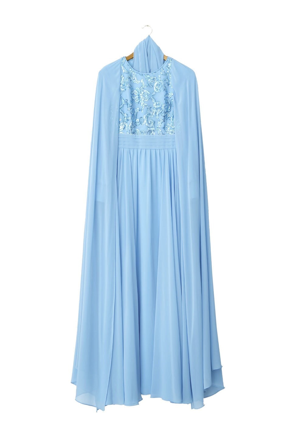 Tesettür giyim MAVİ PUL İŞLEME DETAYLI TÜLLÜ ABİYE ELBİSE 5014 