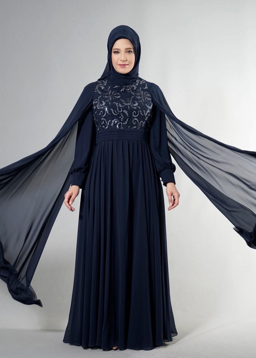 Tesettür giyim LACİVERT 5015 New Multi Şifon Tesettür Abiye