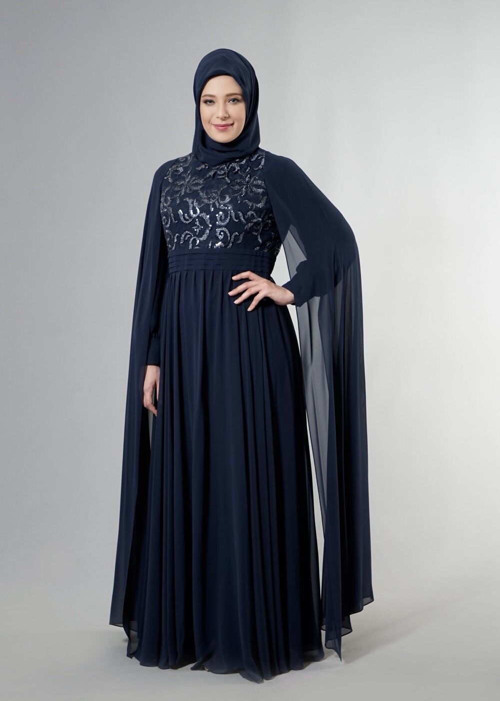 Tesettür giyim LACİVERT 5015 New Multi Şifon Tesettür Abiye