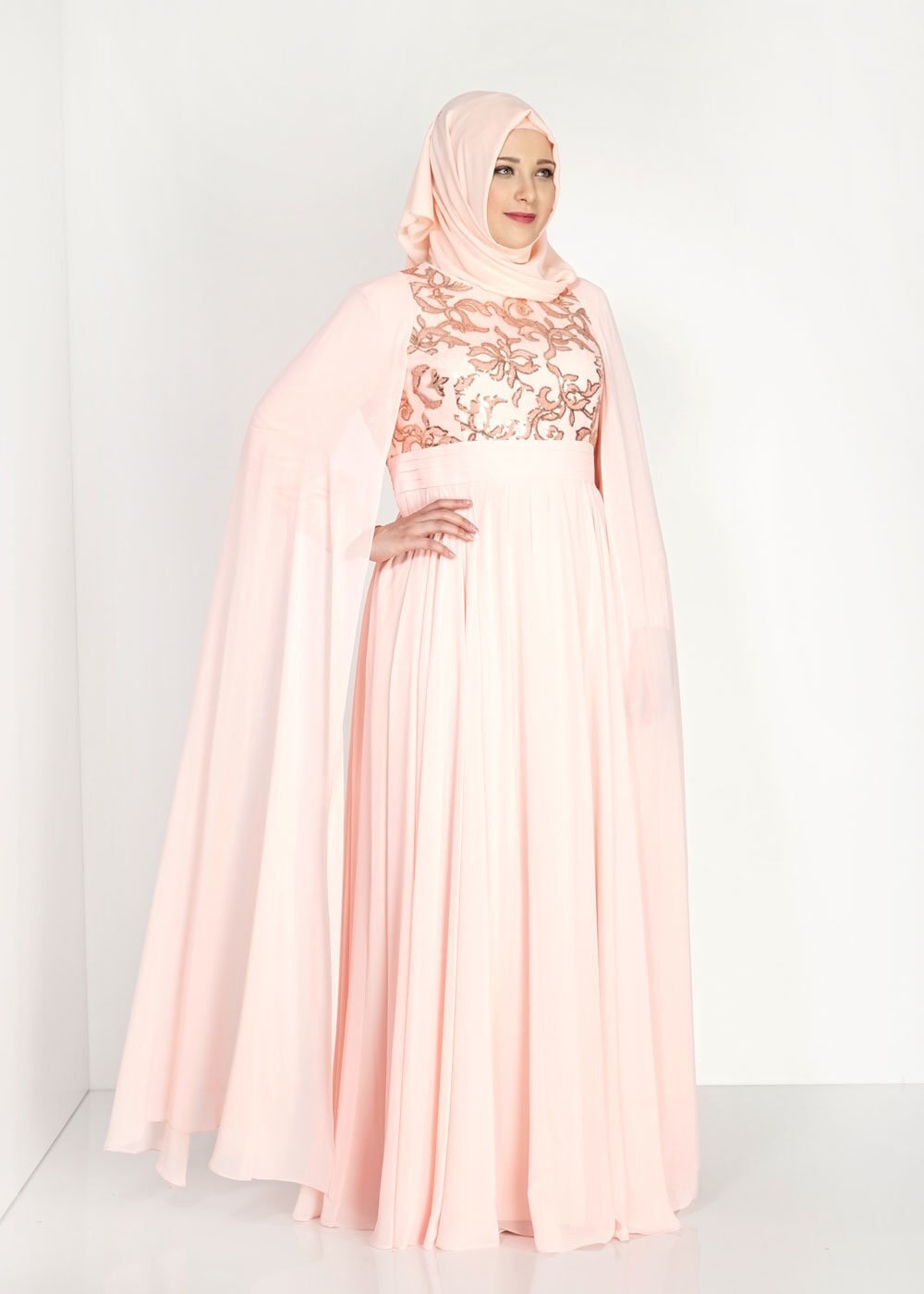 Tesettür giyim PUDRA 5015 New Multi Şifon Tesettür Abiye